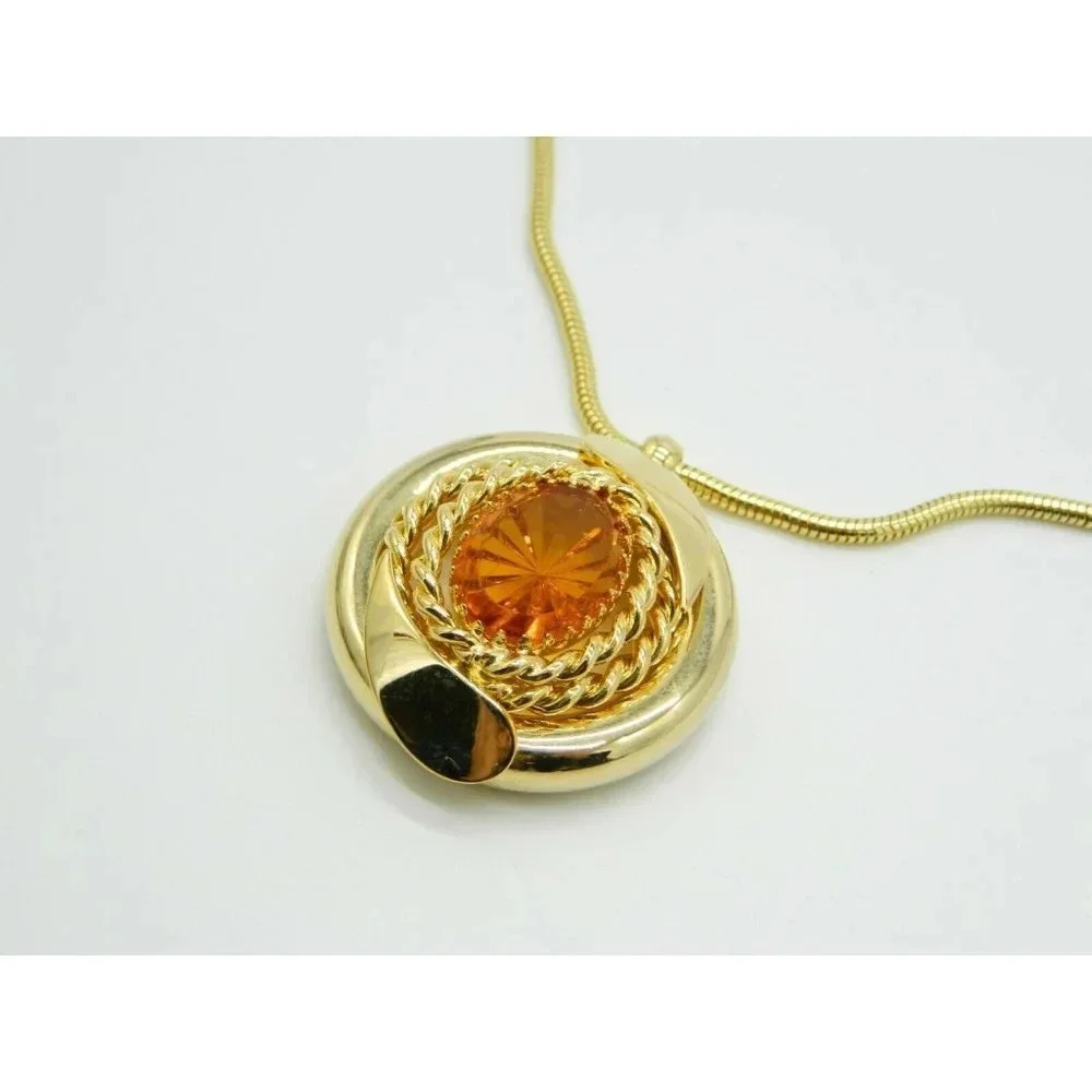 Pcraft Topaz Glass Rhinestone Gold Tone Pendant Ne